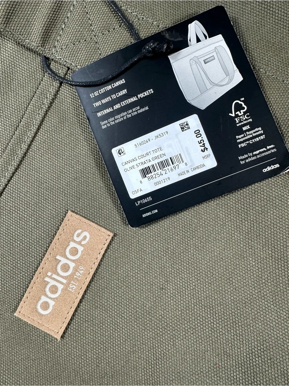 adidas Men Olive Canvas Messenger Tote Bag